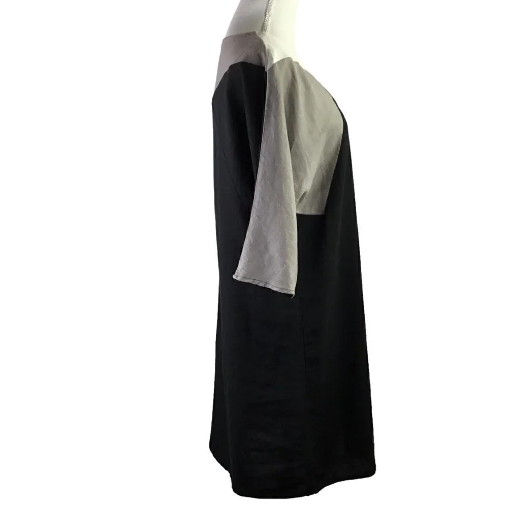 Linen Blend Color Block Shift Dress Size S For Cynthia Asymmetrical Lines Black